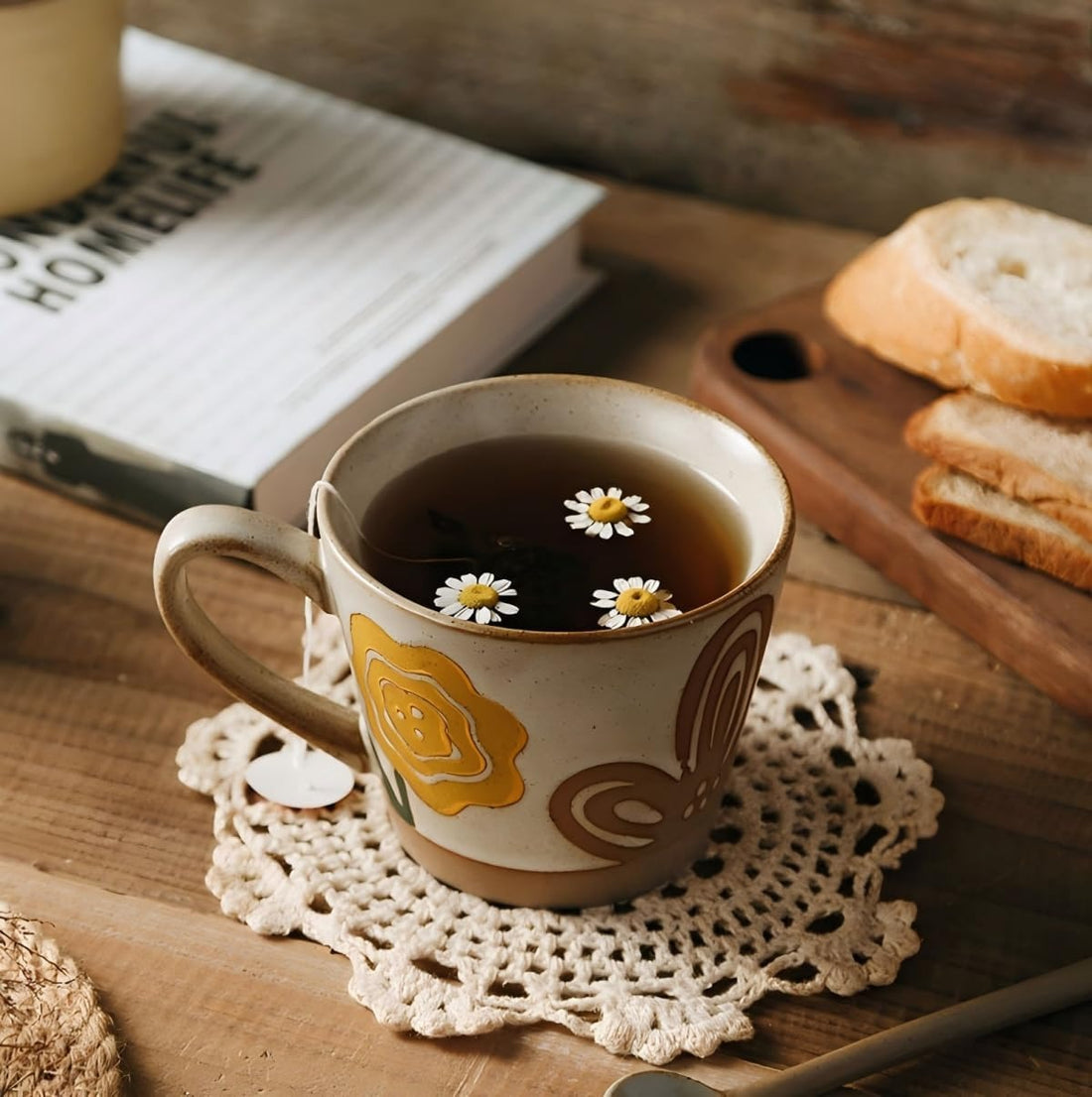 Hand-Painted Floral Ceramic Coffee Mug – Rustic Stoneware