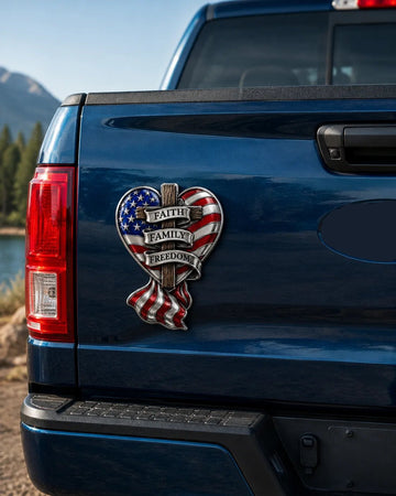Faith Family Freedom Heart Cross Truck Tailgate Emblem