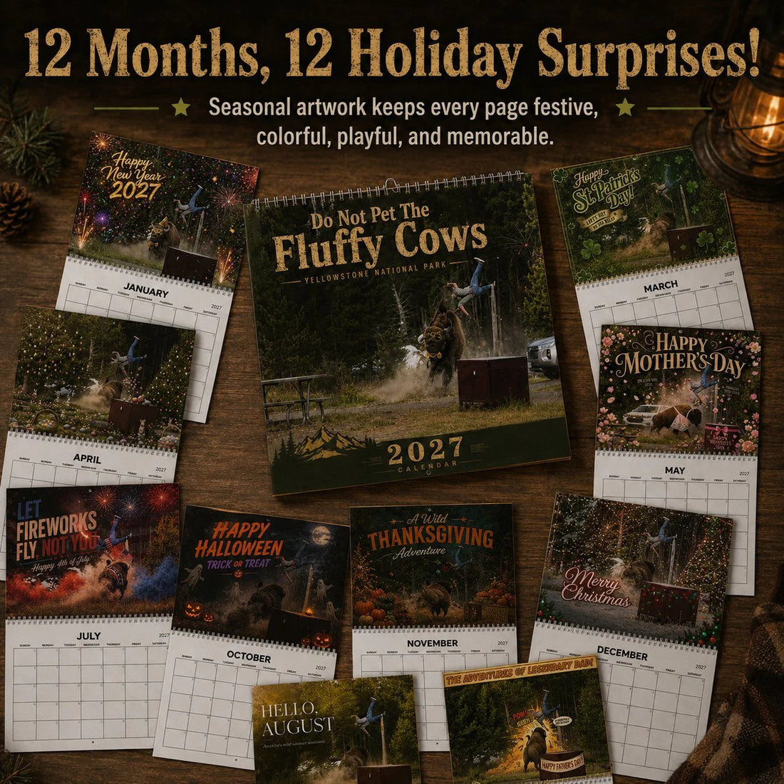 "Do Not Pet The Fluffy Cows" Bison Yellowstone National Park 2027 Wall Calendar