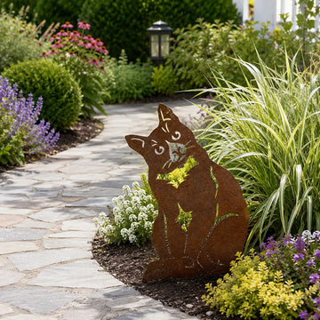 Rustic Metal Cat Garden Decor