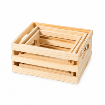Set of 3 Rustic Wooden Nesting Crates with Handles – Decorative Wood Storage Boxes