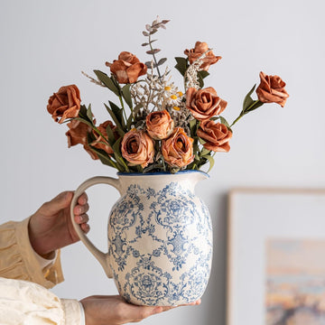 Blue and White Vintage Ceramic Vase – Handcrafted Floral Motif