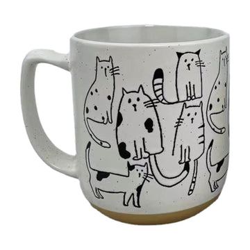 White-Grey Cartoon Cats Hand-Painted Ceramic Mug