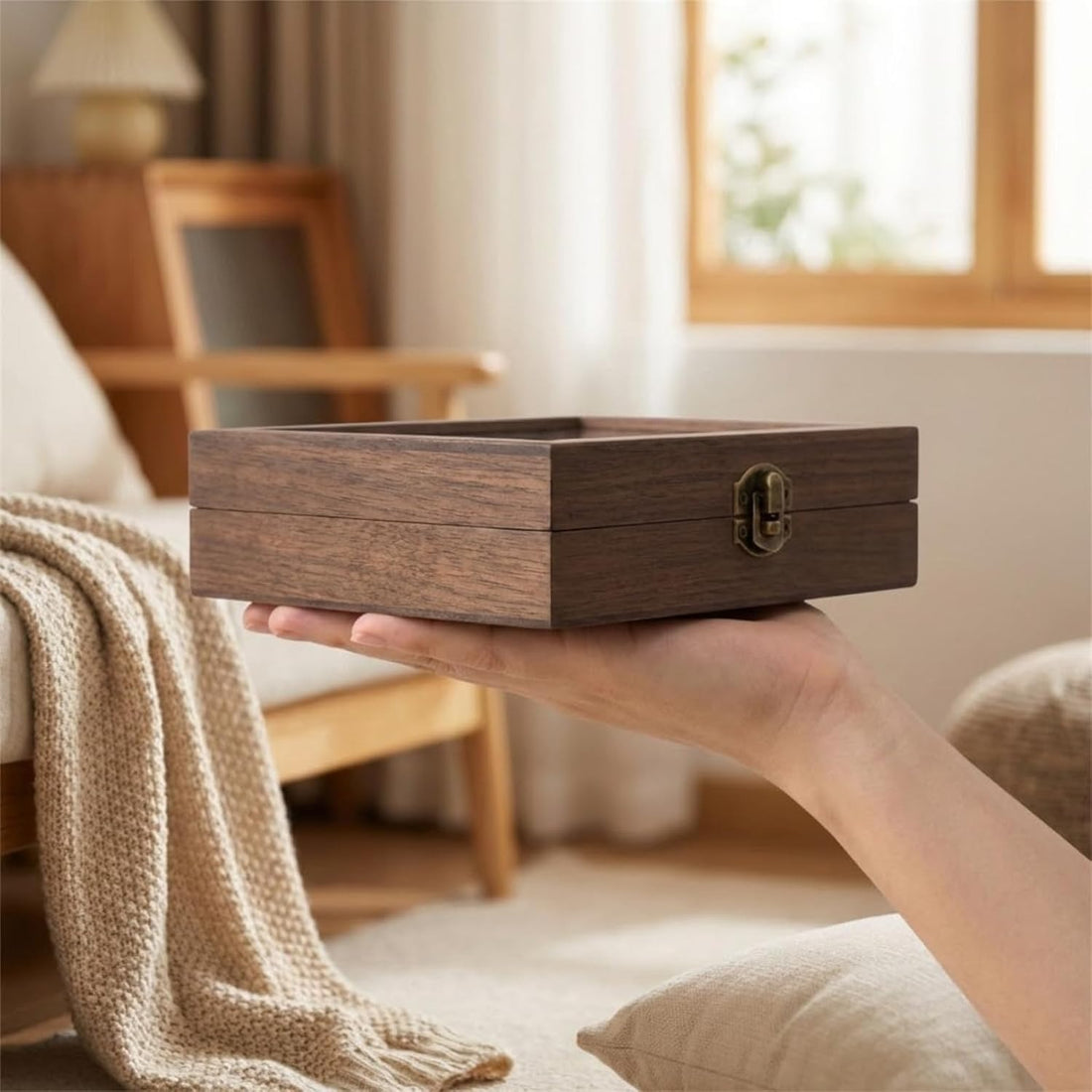Small Wooden Ring & Earring Organizer Box – Compact Jewelry Display Case