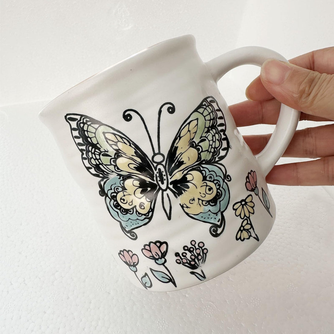 Hand-Painted Cute Butterfly Ceramic Mug – 15 oz Coffee & Tea Cup