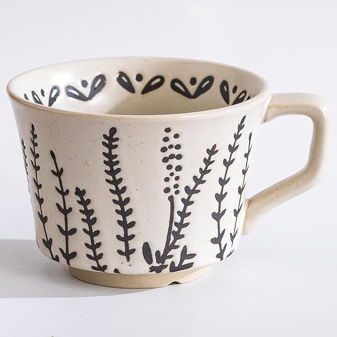 Vintage Handmade Green Leaf Ceramic Mug