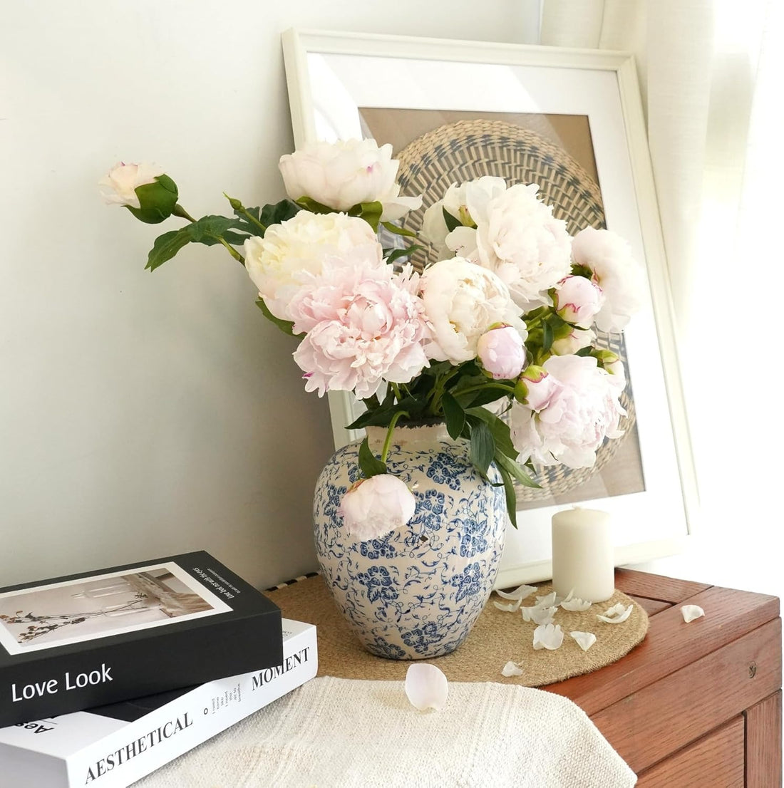 Blue and White Ceramic Vase – Vintage Floral with Crackle Glaze