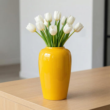 Yellow Ceramic Vase – 8 Inch Modern Flower Vase