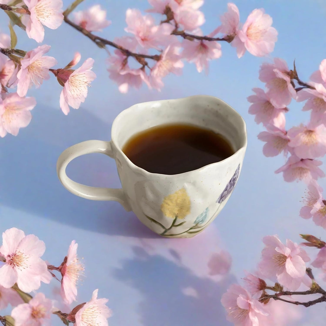 Handmade Irregular Ceramic Mug – Aesthetic Floral Embossed Design Tea Cup