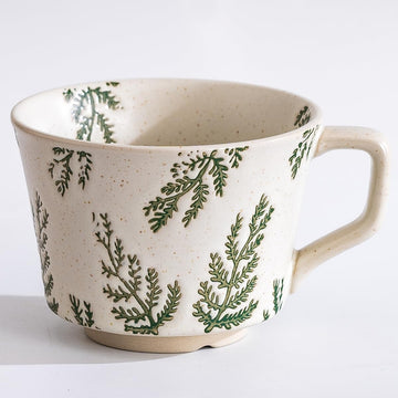 Vintage Handmade Green Leaf Ceramic Mug