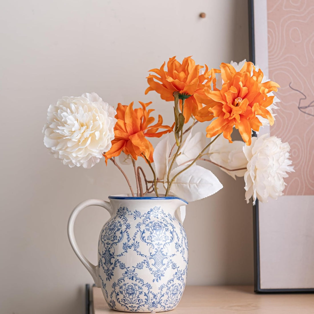 Blue and White Vintage Ceramic Vase – Handcrafted Floral Motif