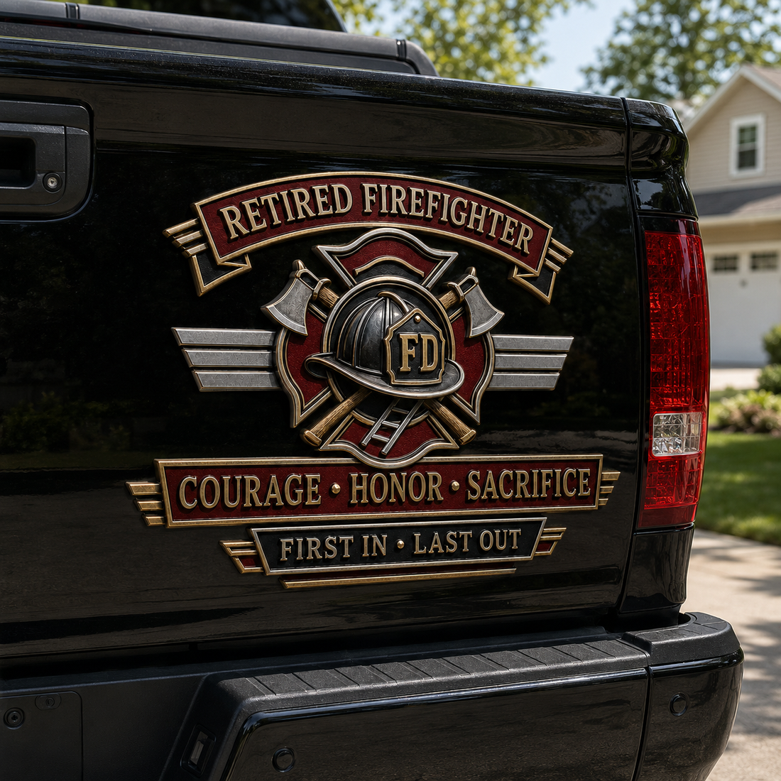 Retired Firefighter Courage Honor Sacrifice Metal Car Emblem
