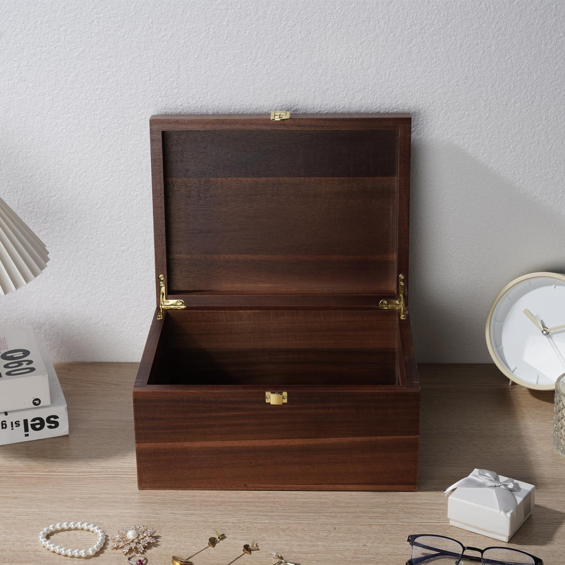 Large Acacia Wooden Keepsake Box – 12.5" Decorative Storage Box