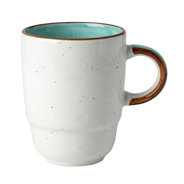 Rustic Handmade Coffee Mug – Speckle Glazed, Hand-Painted Green Swirls