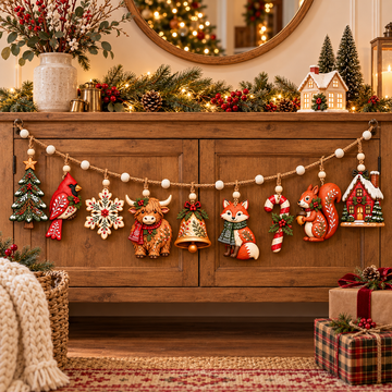 Christmas Woodland Garland Ornaments – Rustic Holiday Hanging Banner