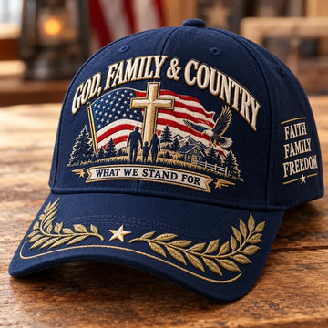 God Family & Country What We Stand For Patriotic Faith Baseball Cap