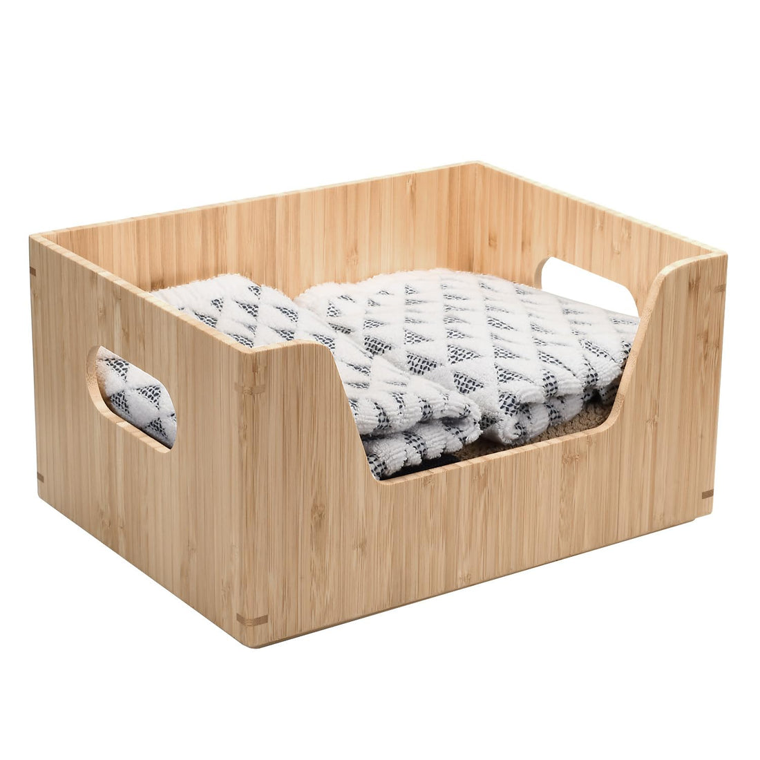 Bamboo Stackable Storage Box – Open Front Bin Organizer