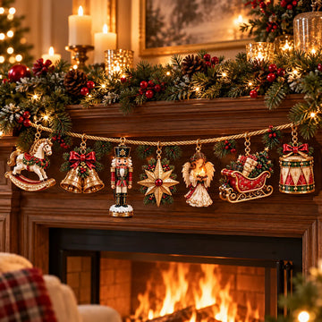 7-Piece Vintage Christmas Garland | Removable 3D Ornaments
