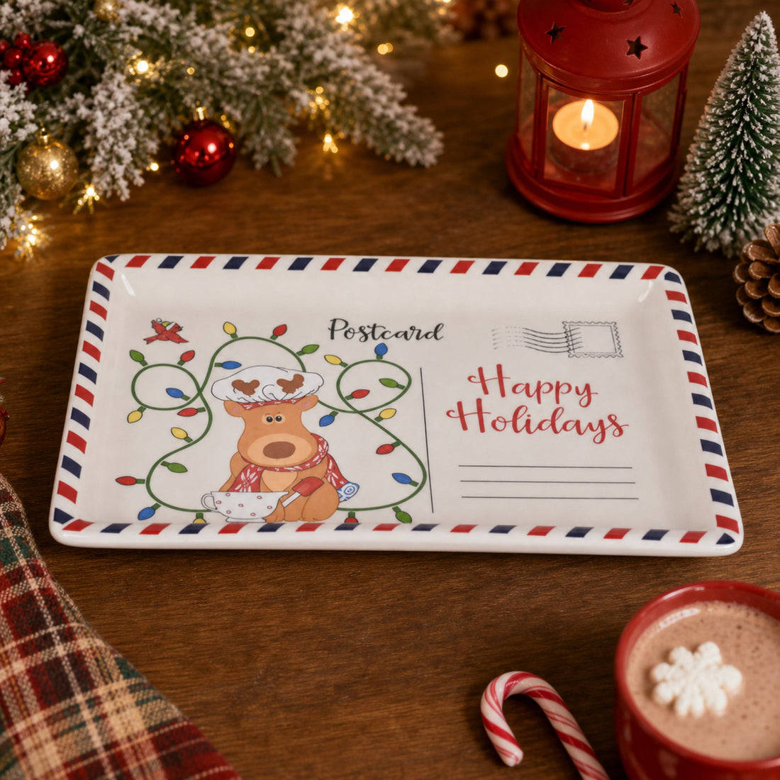 Vintage Christmas Postcard Platter | Write Custom Holiday Messages, Serve Cookies & Festive Treats