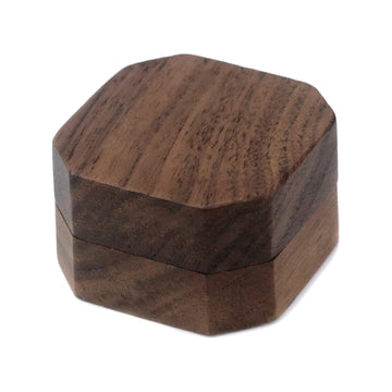 Black Walnut Wood Octagonal Ring Box – Portable Flip-Lid Jewelry Gift Box