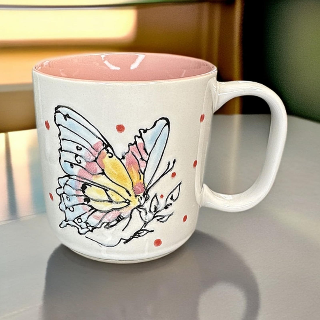 Hand-Painted Colorful Butterfly Ceramic Mug – 15 oz Coffee Cup