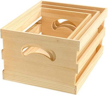 Set of 3 Unfinished Wooden Pallet Crates – Nesting Storage Trays