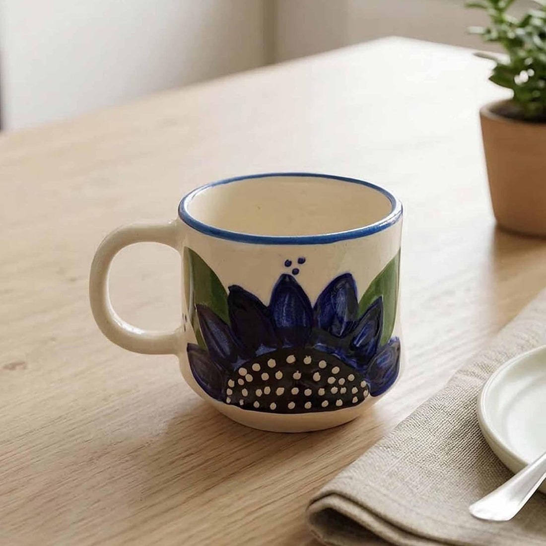 Handmade Ceramic Flower Mug – 7 oz Hand-Painted Floral Coffee Cup