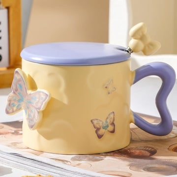 Butterfly & Bow Coquette Porcelain Mug – Violet 12 oz Cute Ceramic Coffee & Tea Cup