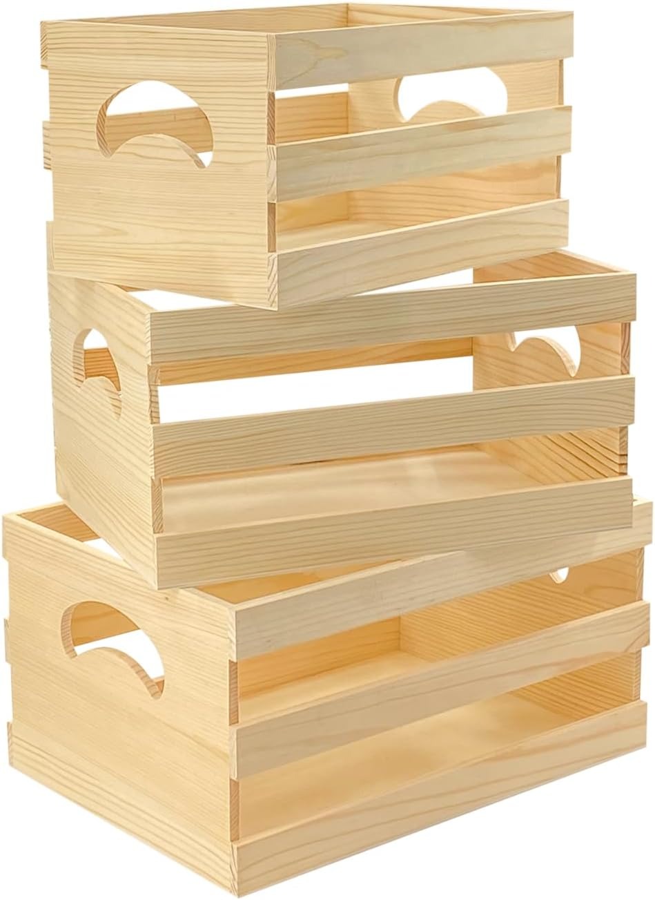 Set of 3 Unfinished Wooden Pallet Crates – Nesting Storage Trays
