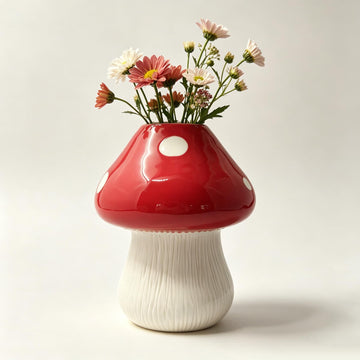 Mushroom Ceramic Flower Vase – Red & White Sculptural Vase