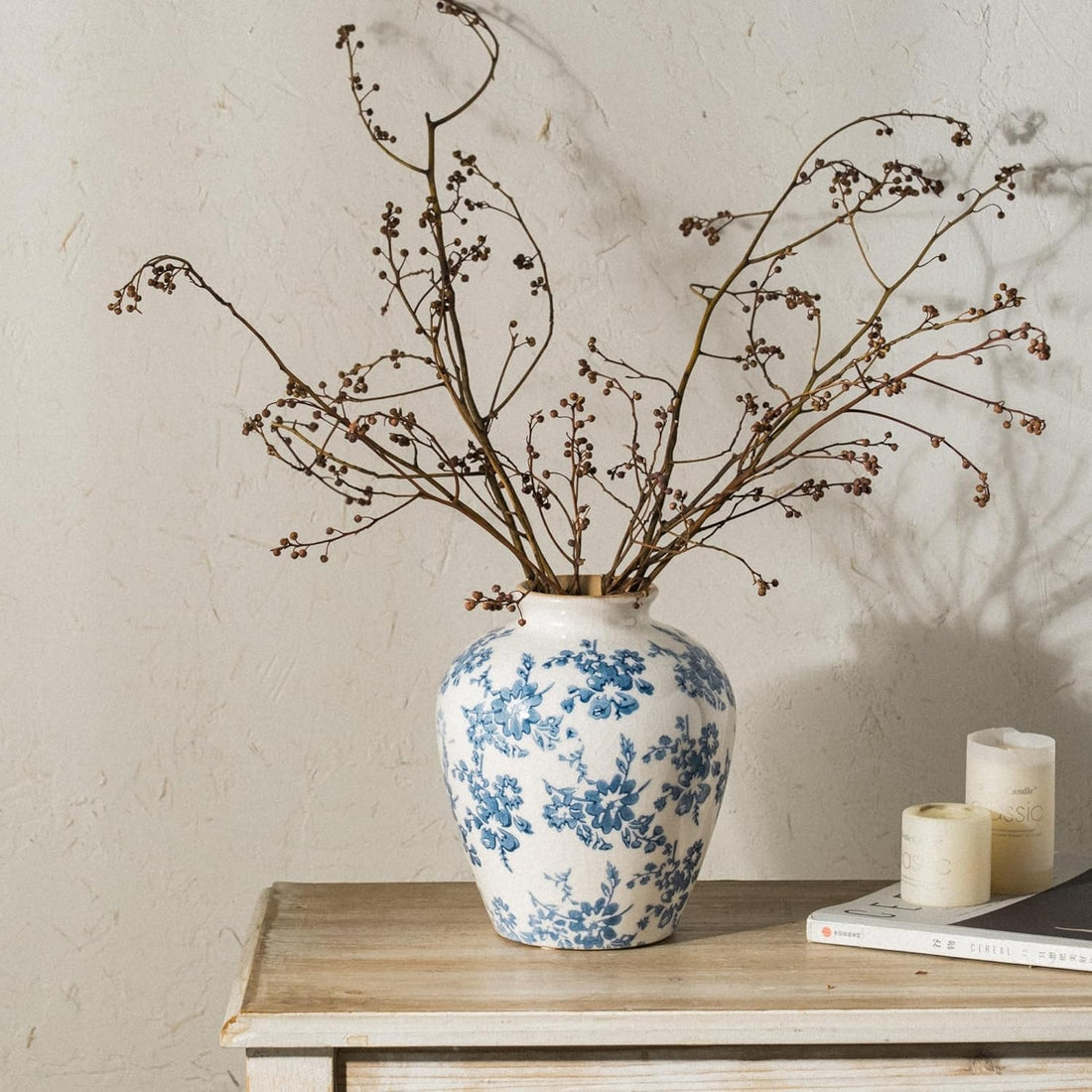 Vintage Chinoiserie Blue and White Vase