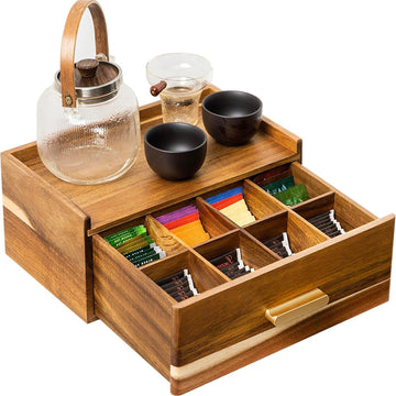 Wood Tea Bag Organizer – 8-Compartment Tea Storage Box