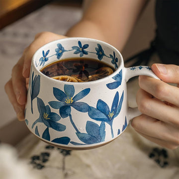 Vintage Hand-Painted Tapered Floral Ceramic Mug