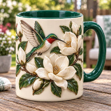 Hummingbird Magnolia 3D Effect Printed Accent Mug