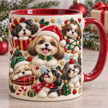 Shih Tzu Christmas 3D Effect Printed Accent Mug