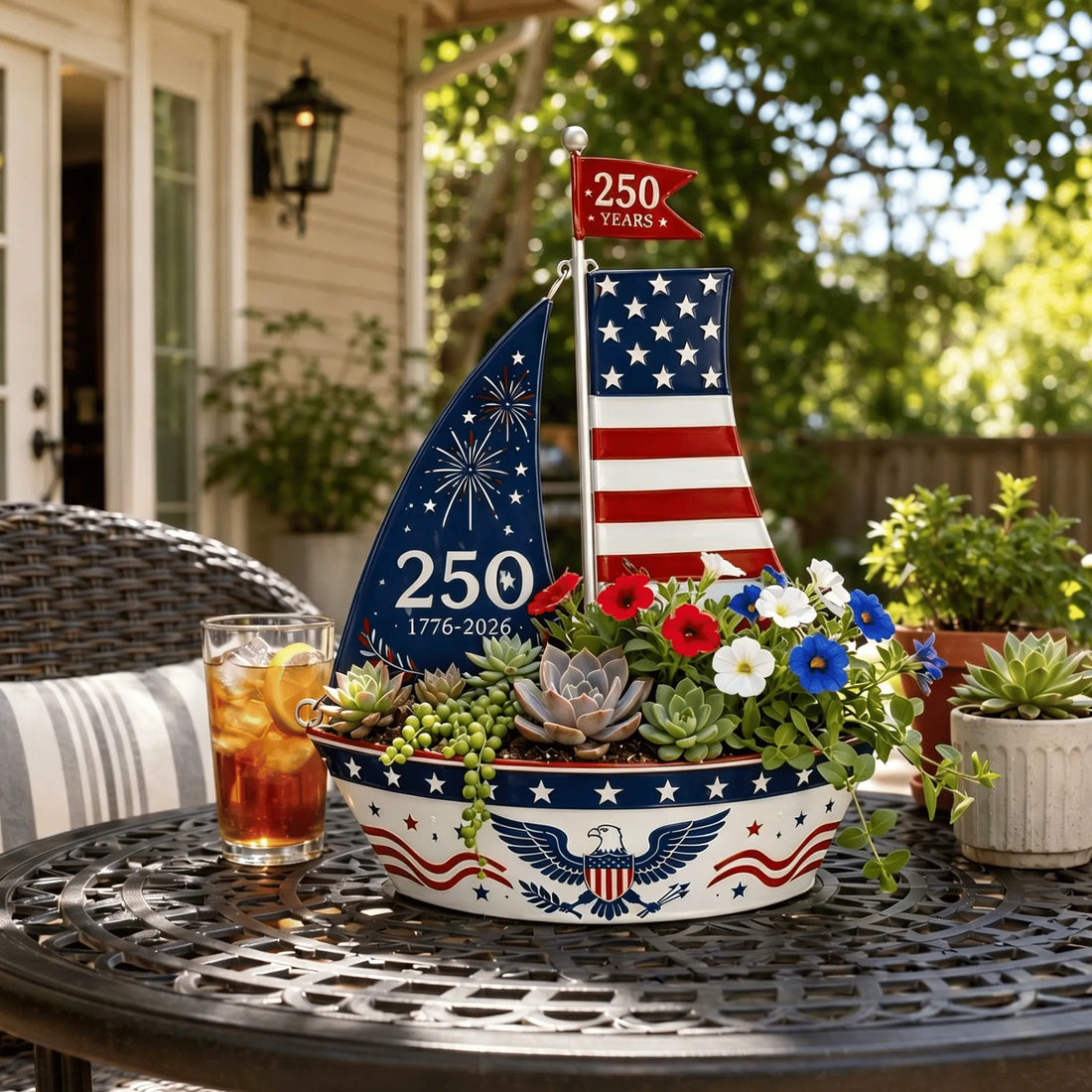 250 Years Sailboat Metal Planter