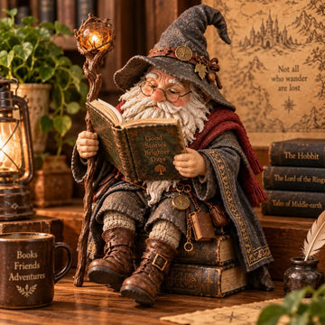 The Wandering Scholar Gnome – Enchanted Reading Wizard Figurine