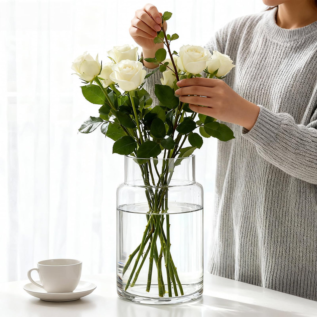 Clear Glass Vase – 9" Large Wide Mouth Weighted Bottom Vase