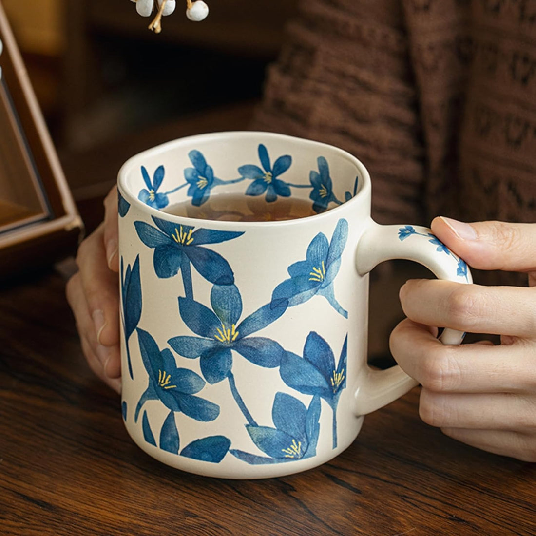 Vintage Romance Hand-Painted Floral Ceramic Mug