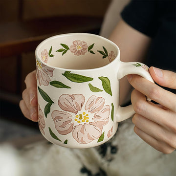 Vintage Romance Hand-Painted Floral Ceramic Mug