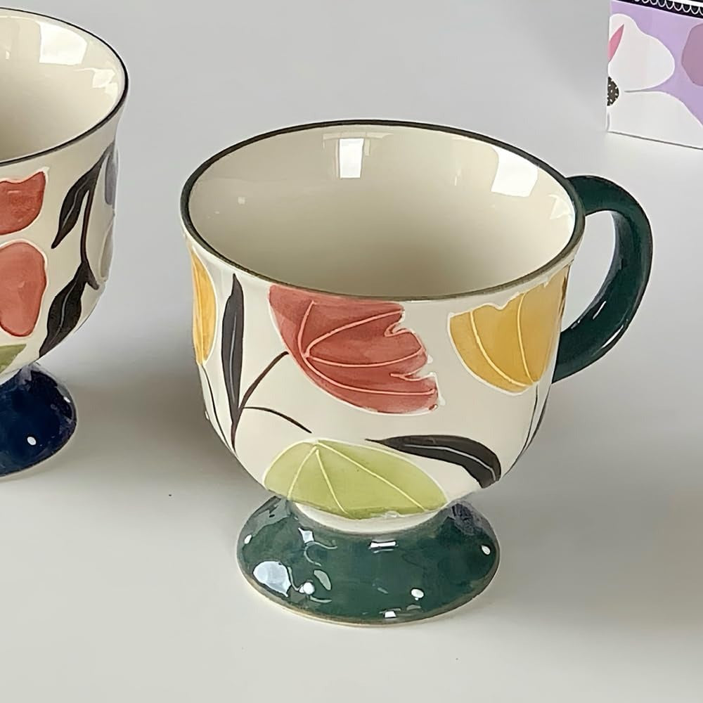 Handpainted Embossed Ceramic Coffee Mug Tea Mug