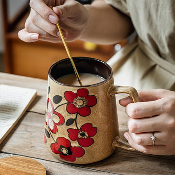 24 oz Vintage Floral Ceramic Coffee Mug with Handle