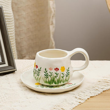 Irregular Cute Floral Ceramic Coffee Mugs Set
