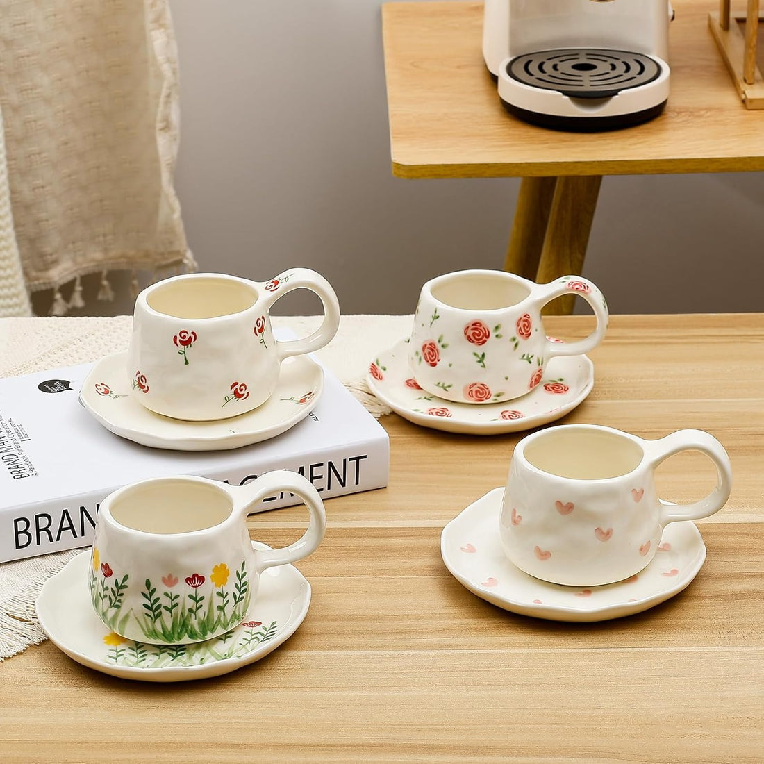 Irregular Cute Floral Ceramic Coffee Mugs Set
