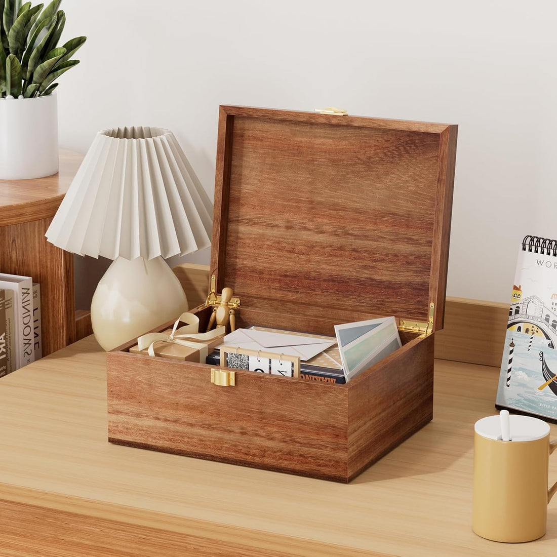 Wooden Keepsake Box with Hinged Lid – Large Memory Storage Box
