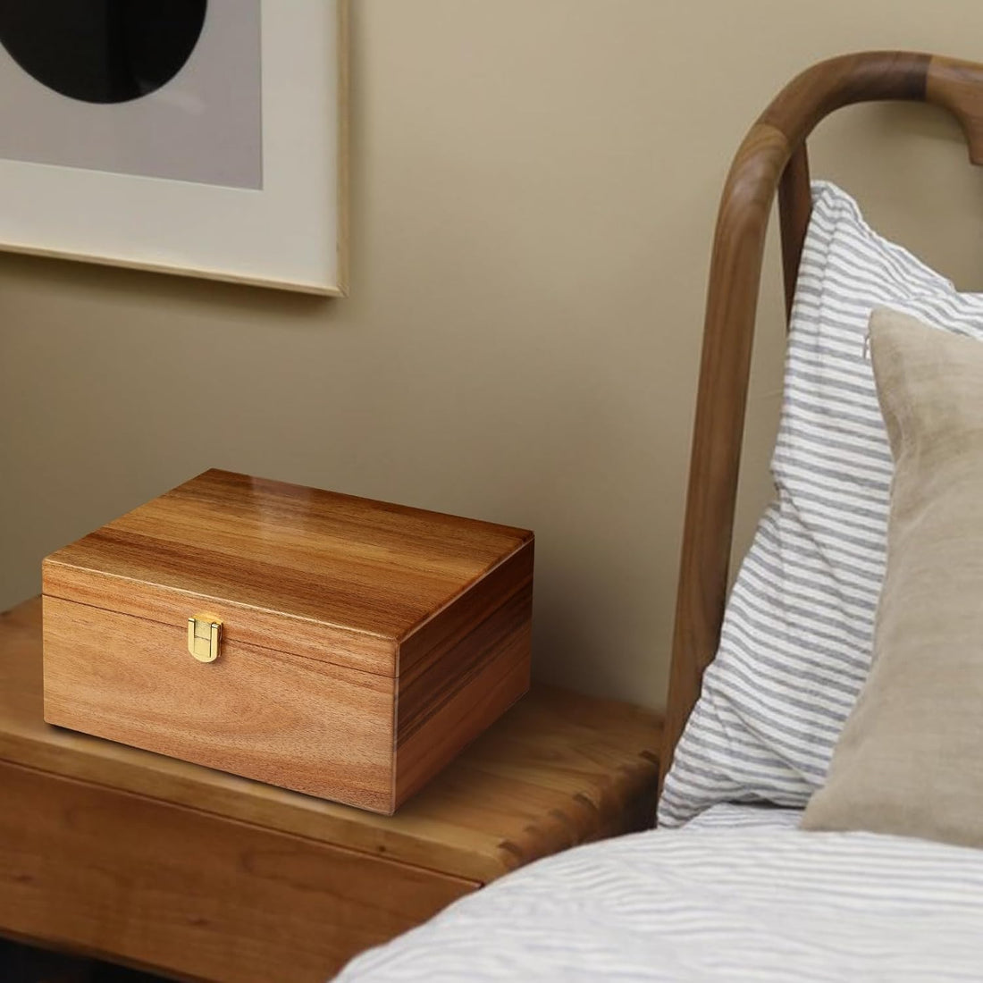 Wooden Keepsake Box with Hinged Lid – Memory Treasure Box with Dividers