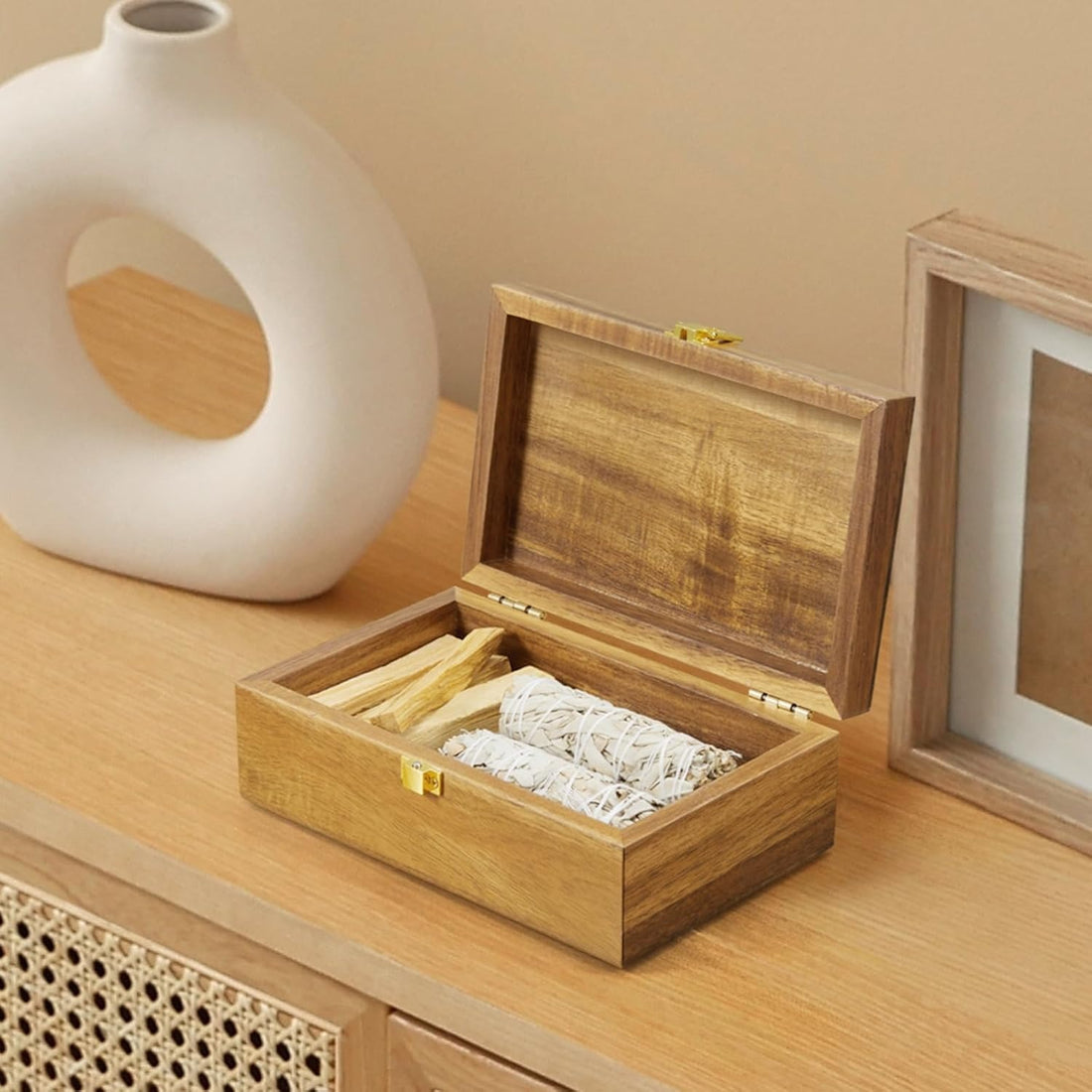 Wood Decorative Box with Lid – Small Jewelry & Keepsake Box, 8"