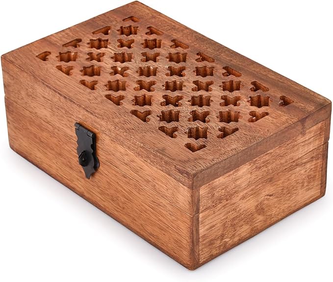 Wood Decorative Box with Hinged Lid – Large Wooden Storage Box
