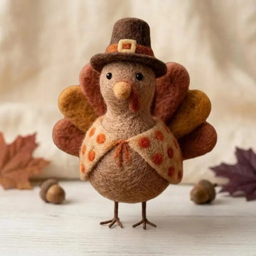 Handmade Needle-Felted Turkey Figurines