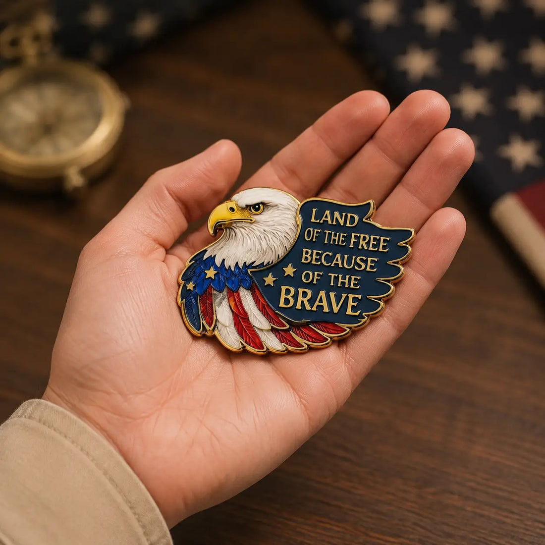Land of the Free Because of the Brave Patriotic Eagle Enamel Pin